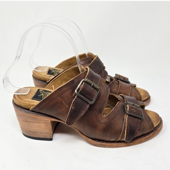 Freebird by Steven Caprice Slip-On Buckled Brown 100% Leather Heeled Sandal 8 - Picture 2 of 5